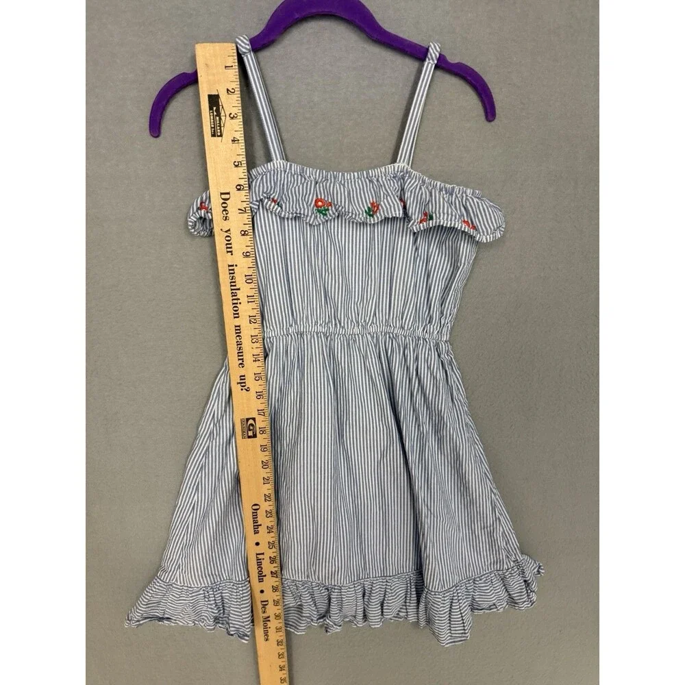 Janie and Jack Girls Size 10 Blue White Stripe Embroidered Poppy Floral Dress
